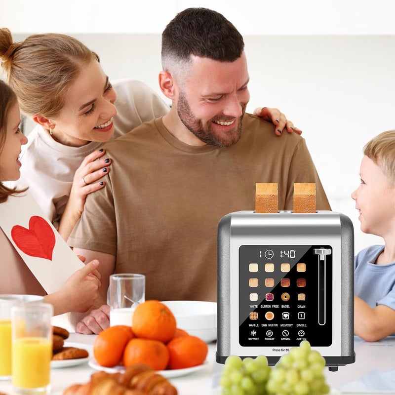 Clixane 2 Slice Toaster Touch Screen, Stainless Steel Toasters Digital Timer 2 Slot Toasters, 8 Shade Settings 6 Bread Types for Bagel, Cancel, Defrost (Grey) - Image 2